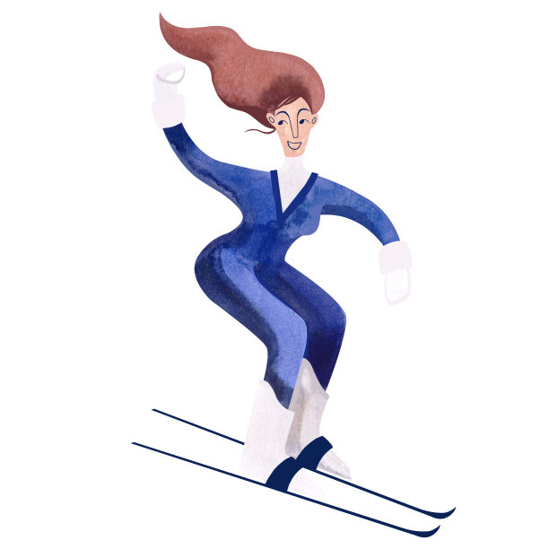 穿蓝色毛衣的水彩画女滑雪者。冬季孤立插图。运动。剪纸艺术。光栅插图的度假胜地和滑雪旅游图片下载