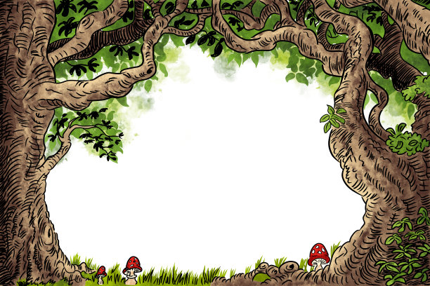 由卡通树组成的框架用于复制空间图片下载