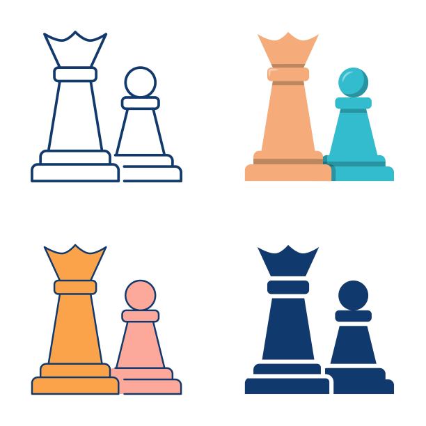 国际象棋人物图标设置在平面和线条风格图片下载