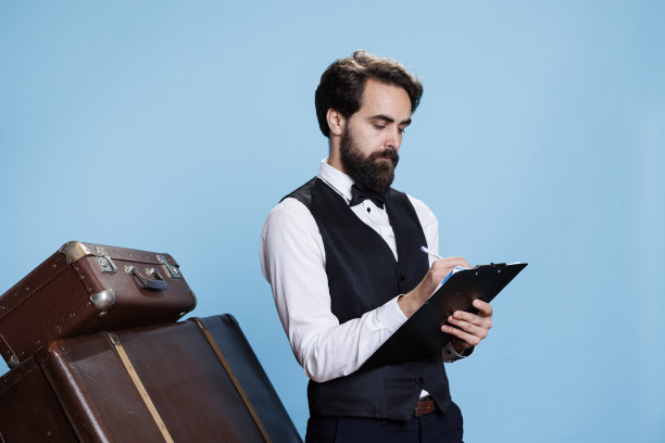 旅馆的搬运工把信息写在文件上图片下载