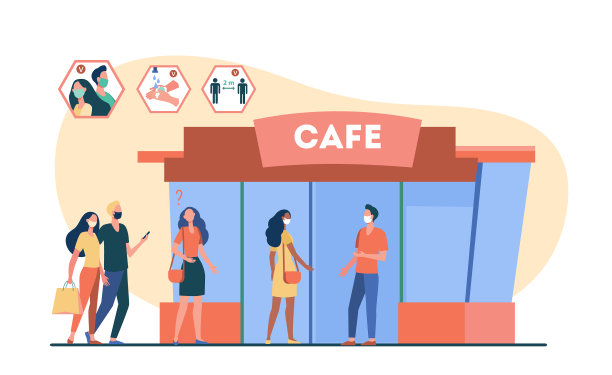 冠状病毒大流行期间来到咖啡馆的人们图片下载