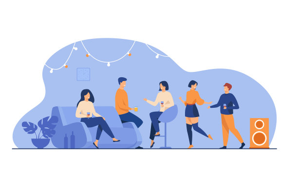 快乐的朋友在家里聚会孤立的公寓图片下载