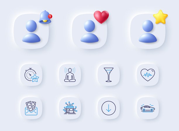 Vip定时器，心跳和向下滚动线图标。对于web应用程序，打印。向量图片下载