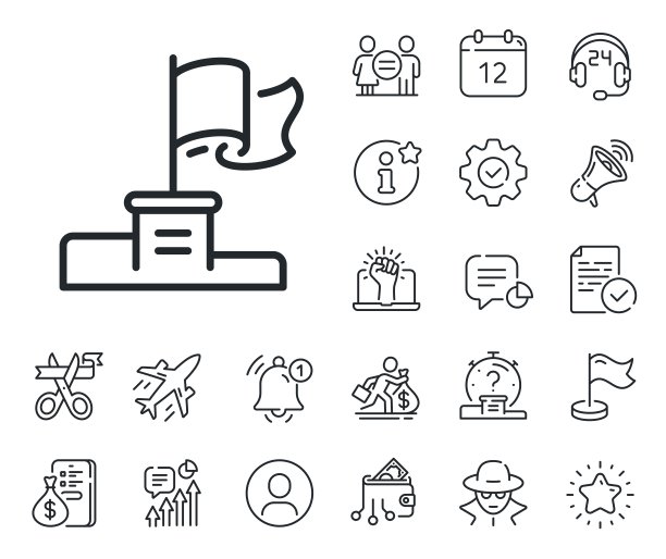 获胜者旗线图标。目标成功标志。工薪族，性别平等，警铃响。向量图片下载