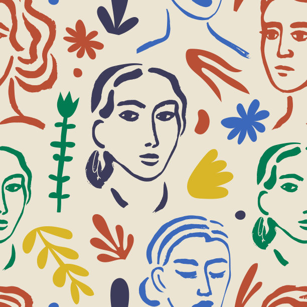 女子艺术无缝图案背景图片下载