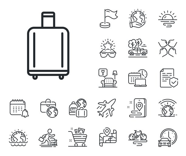 机场行李提取线图标。飞机行李标志。飞机、旅行地图和行李领取处。向量图片下载