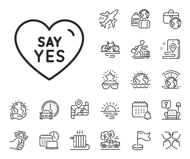 说是线图标。甜蜜的星座。结婚那天的爱情。飞机、旅行地图和行李领取处。向量图片下载