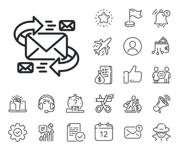 邮件线路图标。通过字母符号交流。工薪族，性别平等，警铃响。向量图片下载