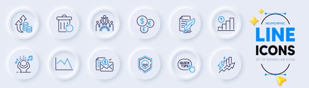 羽毛签名、通货膨胀和噪音线条图标，适用于Web应用程序。象形图图标。矢量图片下载