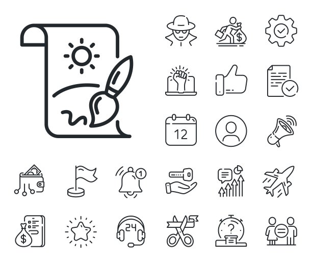 创意绘画刷线图标。创造力的迹象。工薪族，性别平等，警铃响。向量图片下载