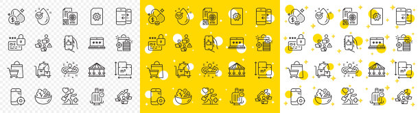 概述平面图，Qr码和销售袋线图标。用于web应用程序。矢量图片下载