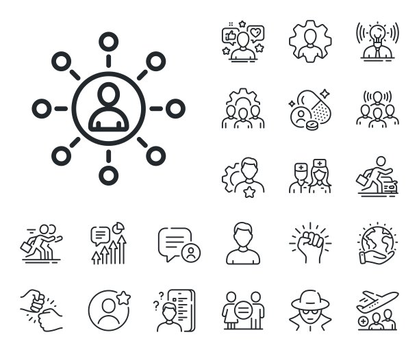 商业网络线路图标。团队合作的迹象。专家，医生和工作竞争。向量图片下载