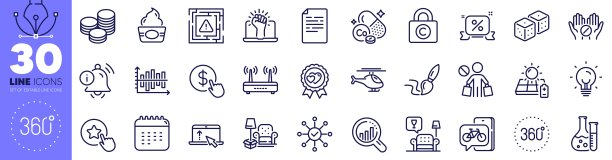 停止购物，日历和骰子线图标包。用于web应用程序。矢量图片下载