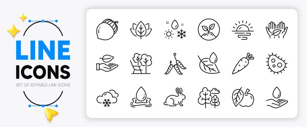 天气，日出和叶线图标。用于web应用程序。矢量图片下载