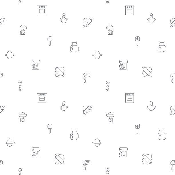 无缝模式与烘烤工具图标在白色背景。图片下载