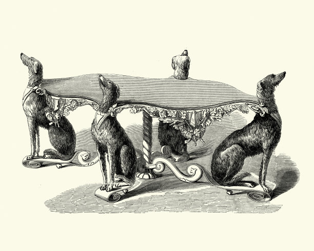 维多利亚猎鹿猎犬厅的桌子，19世纪中期图片下载