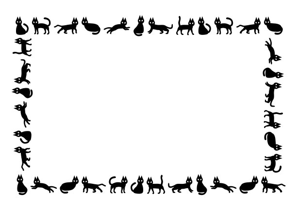 黑猫的图案和脚印。矢量插图。简单的框架设计。图片下载