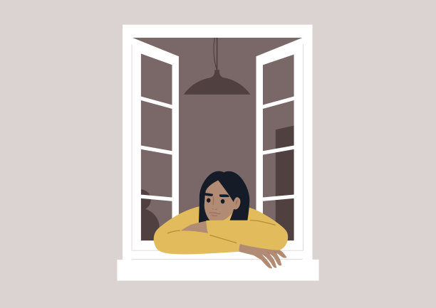 一个不感兴趣的角色靠在敞开的窗户上，漫不经心地观察着街上展开的活动，带着一种超然的感觉图片下载