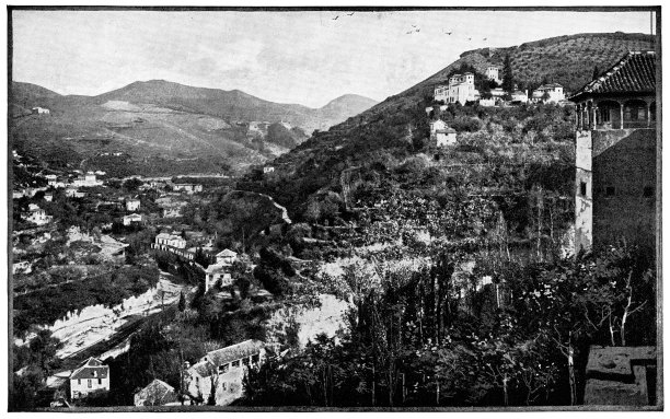 西班牙格拉纳达的阿尔罕布拉和城市景观——19世纪图片下载