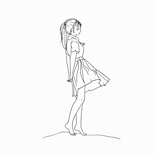站着的女学生的线条艺术剪影图片下载