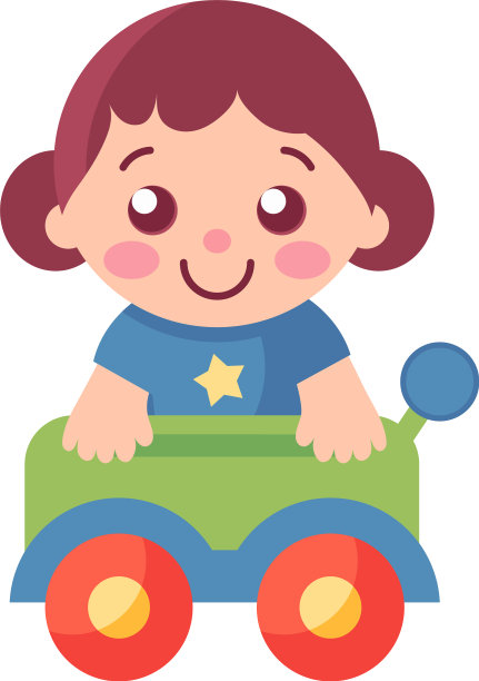 微笑的小孩开着可爱的玩具车图片下载