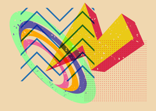 五颜六色的几何形状。新潮riso图形设计中的对象。几何元素抽象risograph打印纹理风格。图片下载