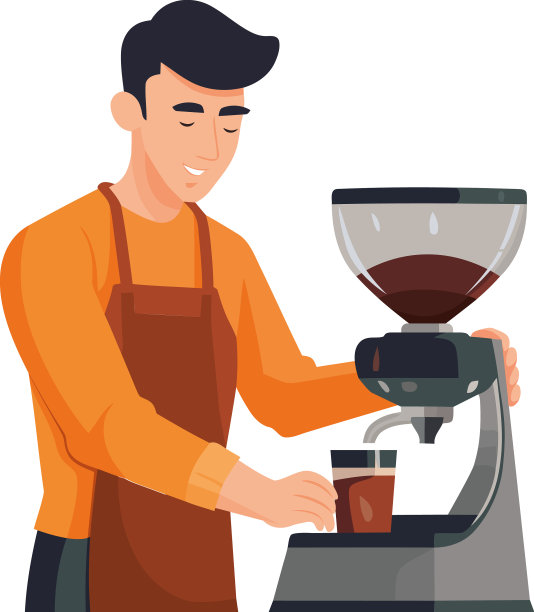 欢快的咖啡师在咖啡店拿着咖啡杯图片下载