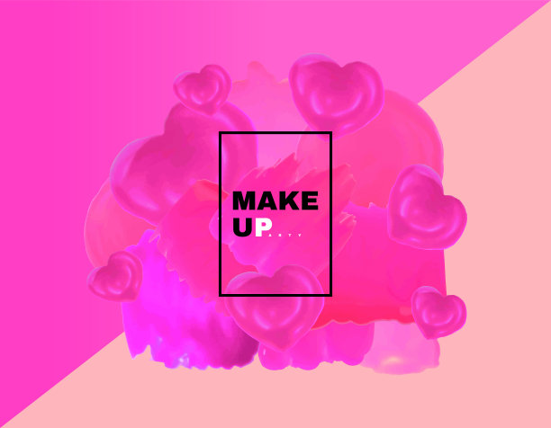 矢量现实粉色口红涂抹涂抹，心形，爱背景，化妆品组成，化妆设计，唇彩画笔笔触，美容师背景图片下载