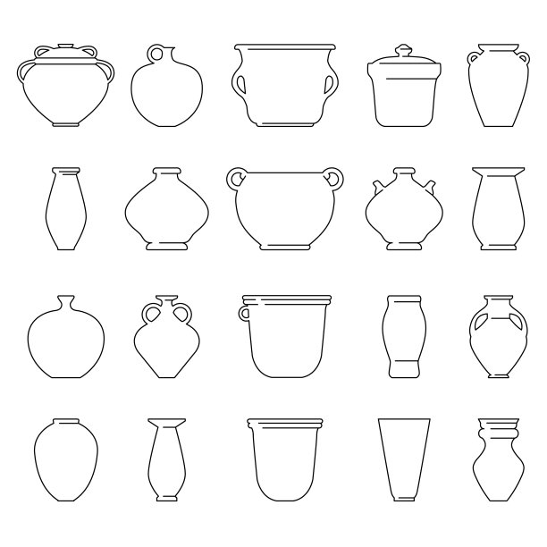 各种轮廓陶瓷壶。矢量插图工艺壶。不同的形状图片下载