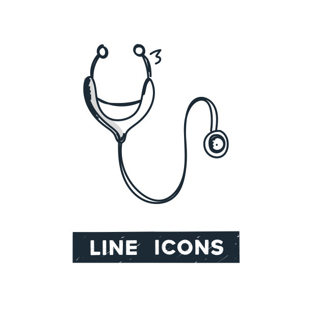听诊器手绘线图标和草图设计图片下载