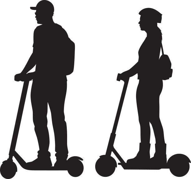 年轻夫妇骑摩托车剪影图片下载