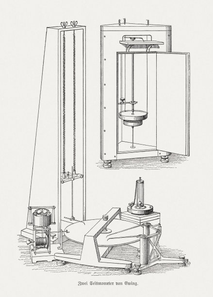 尤因地震仪，木刻，出版于1895年图片下载