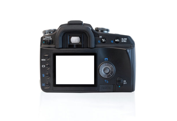 白色背景的单反相机后视图图片下载