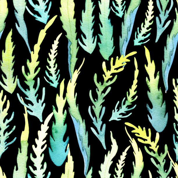 绿色抽象水彩画叶子无缝图案。无尽的织物和壁纸的新鲜背景。夏季热带设计。图片下载