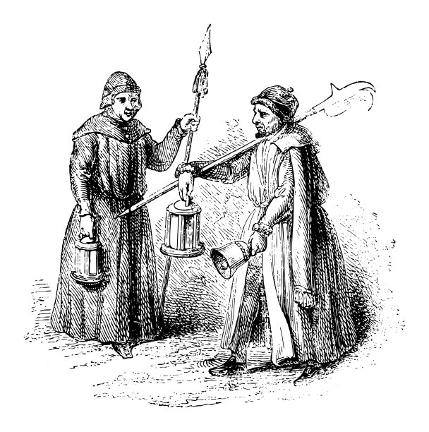 守夜人(16世纪)-复古雕刻插图图片下载