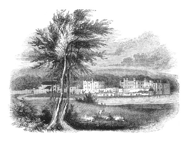 利兹城堡在肯特郡(英格兰)-复古雕刻插图图片下载