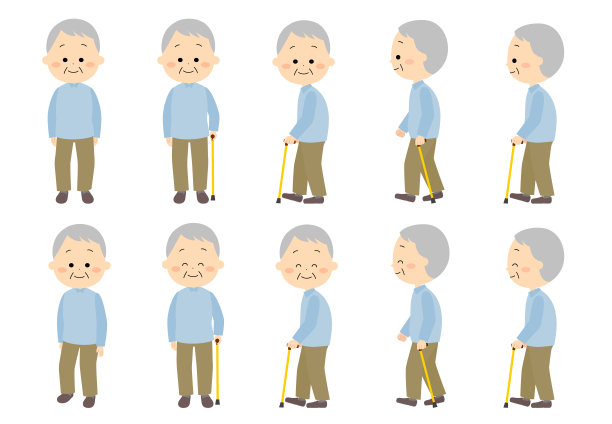 一组可爱的爷爷使用拐杖图片下载