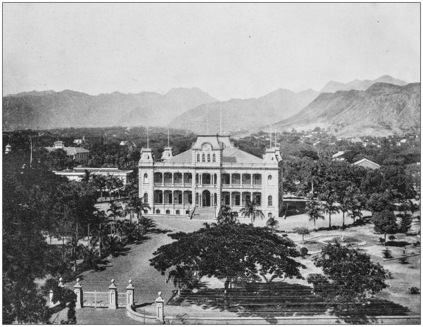 美国著名风景的古董照片:夏威夷皇家宫殿图片下载