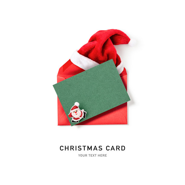 圣诞贺卡，信封和装饰隔离在白色背景图片下载