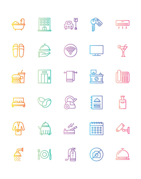 酒店图标设置30孤立在白色背景图片下载