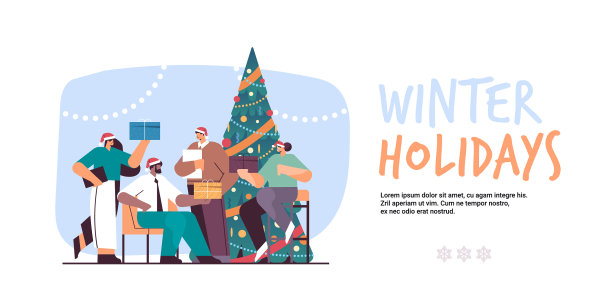 人们戴着圣诞老人的帽子，拿着礼物，商人图片下载