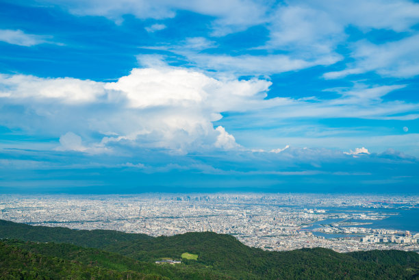日本神户市六神山山顶附近的关西城市景观。图片下载
