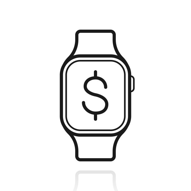 带美元符号的智能手表。白色背景上反射的图标图片下载