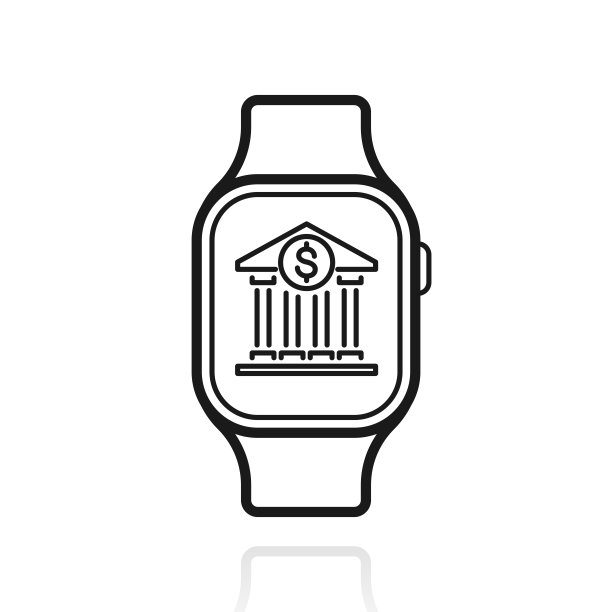 银行智能手表。白色背景上反射的图标图片下载