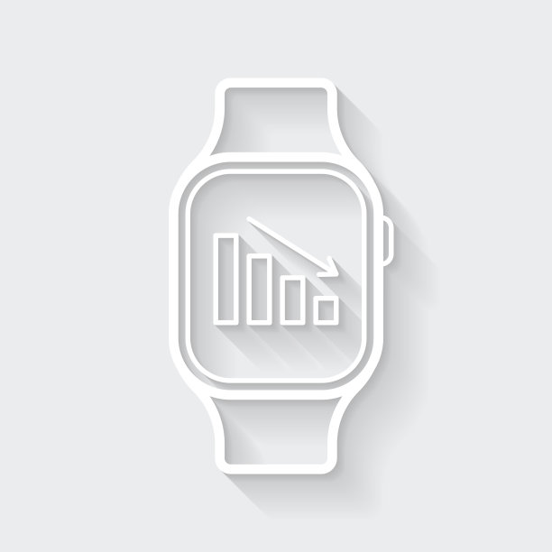 智能手表下降图表。图标与空白背景上的长阴影-平面设计图片下载
