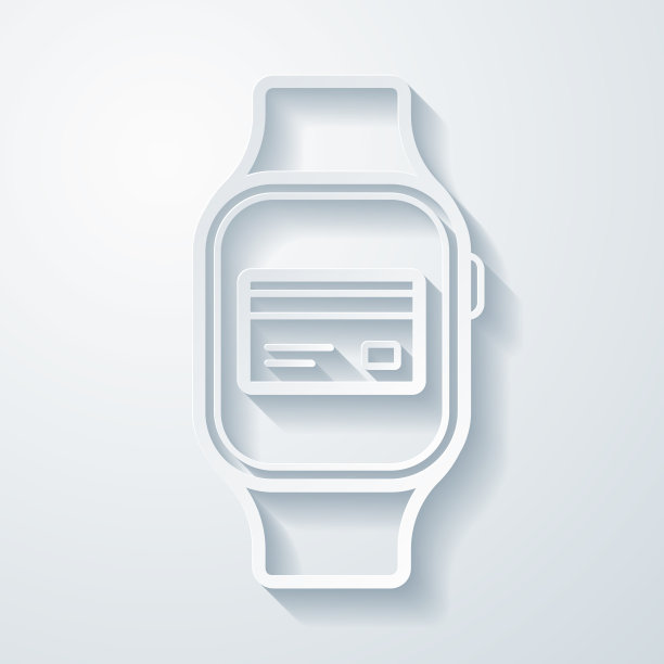 带信用卡的智能手表。空白背景上剪纸效果的图标图片下载