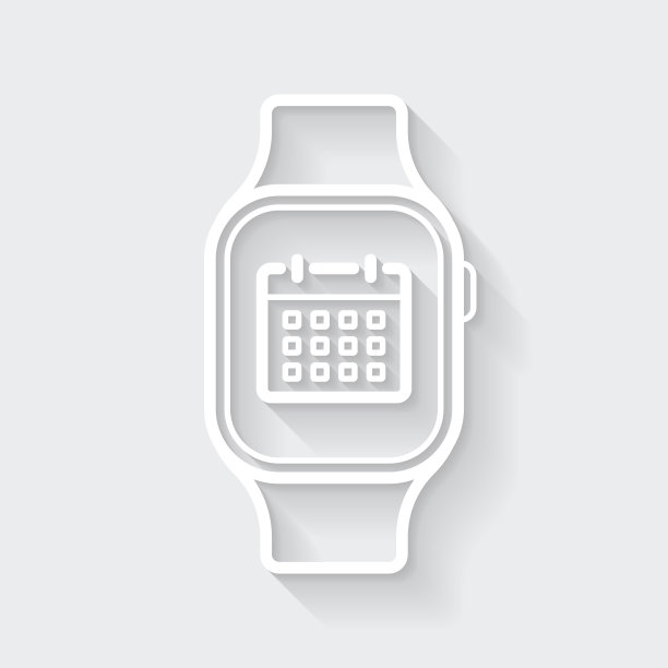 Smartwatch日历。图标与空白背景上的长阴影-平面设计图片下载