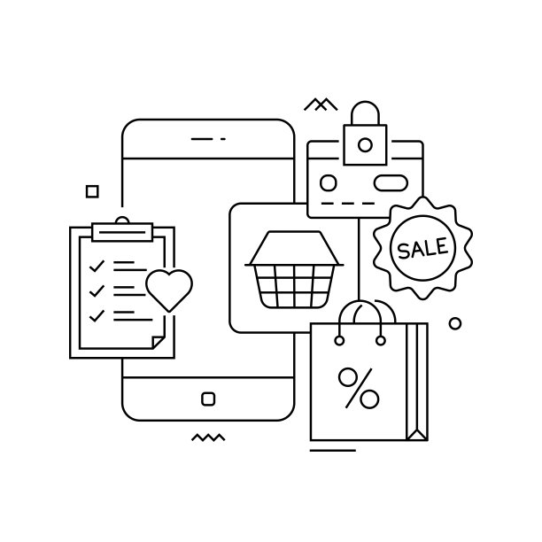 矢量集说明移动购物概念。线条艺术风格的背景设计，网页，横幅，海报，印刷品等。矢量插图。图片下载