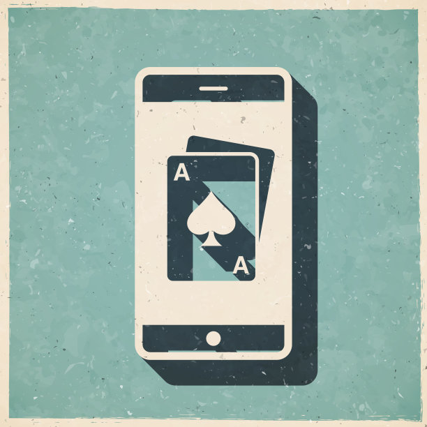 带扑克牌的智能手机。图标复古复古风格-旧纹理纸图片下载