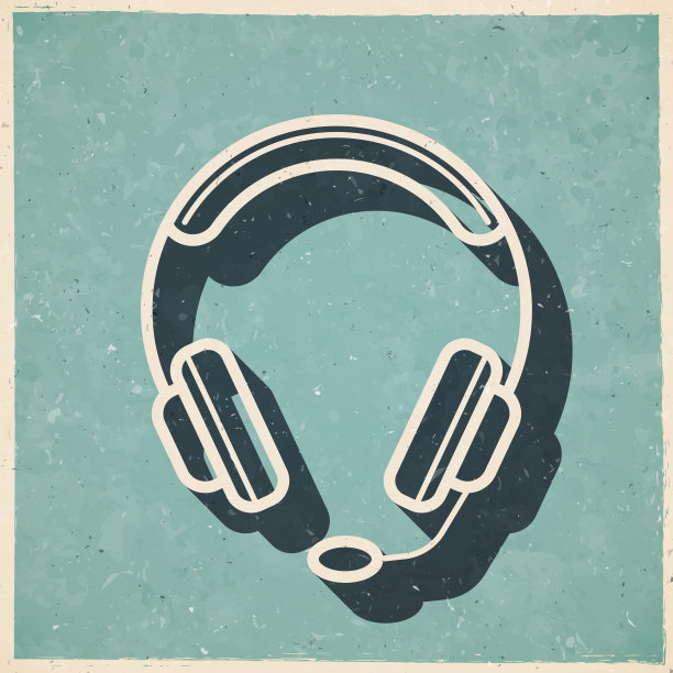 耳机。图标复古复古风格-旧纹理纸图片下载